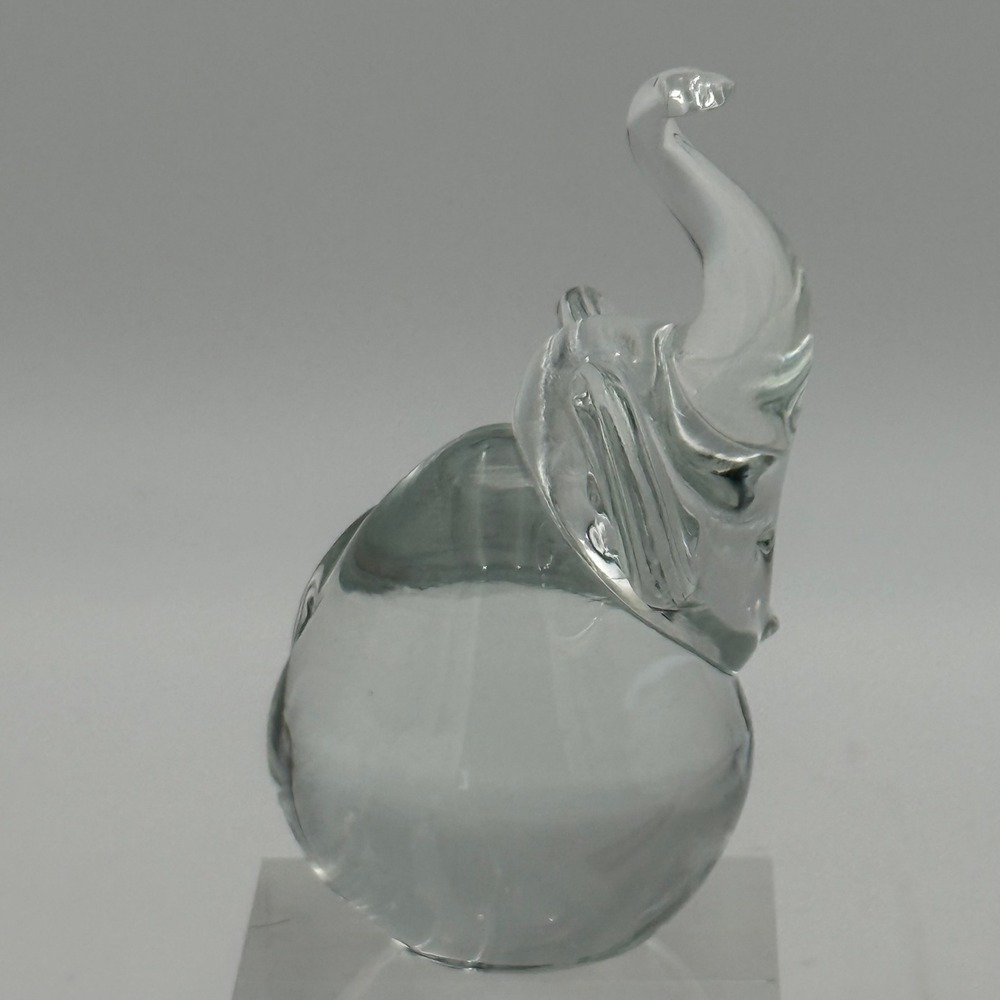 Clear Art Glass Elephant Figurine Hand Blown Paperweight Upturned Trunk Luck